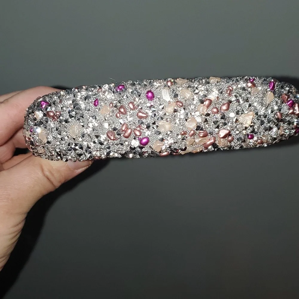 New handmade boutique rhinestone stones and beads flexible wide headband silver - Picture 3 of 7